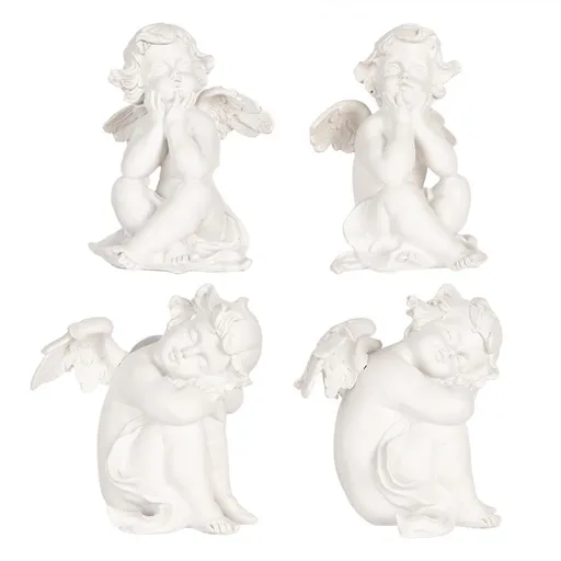 Set 4ks bílý antik sedící anděl - 16*14*19 cm Clayre & Eef