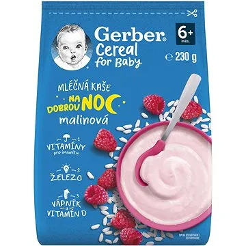GERBER Cereal mléčná kaše Dobrou noc malinová 230 g (8445290501776)