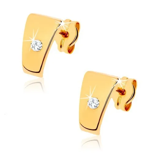 Zlaté briliantové náušnice 585 - lesklé lichoběžníky s čirým diamantem uprostřed