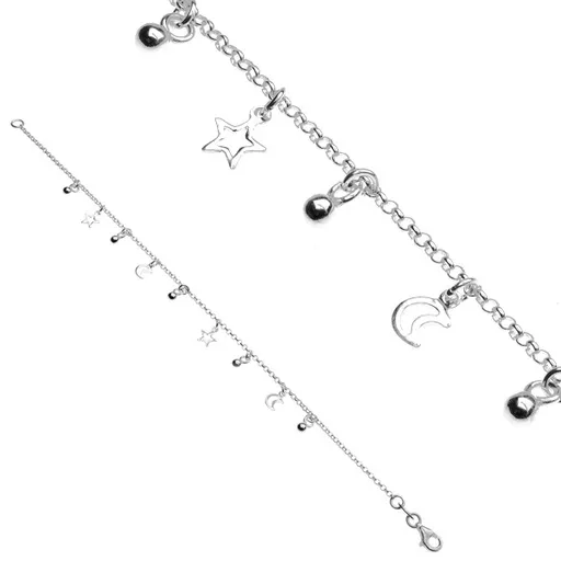 Stříbrný řetízek 925 na ruku - hvězdičky a měsíc