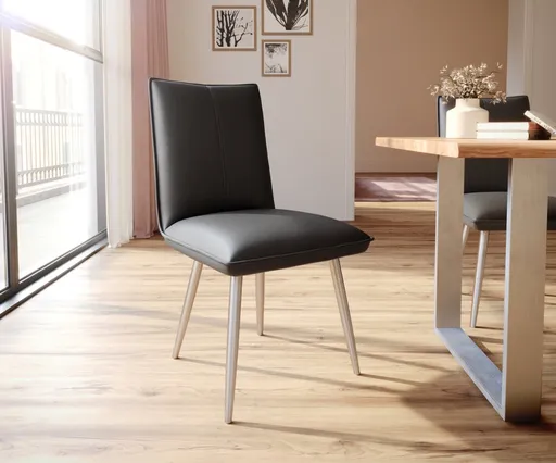 Jídelní židle Lelio-Flex zúžená podnož nerezová ocel pravá kůže