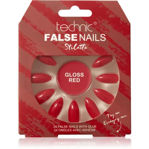 Technic Cosmetics False Nails Stiletto umělé nehty Gloss Red 24 ks