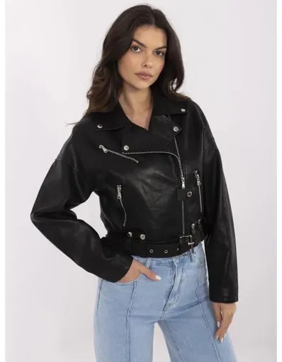 Černá dámská bunda typu ramoneska se zipy