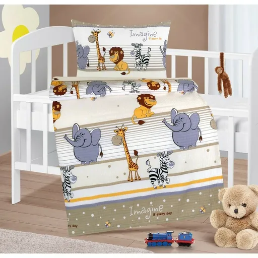 Bellatex Dětské krepové povlečení do postýlky Agáta Safari béžová, 90 x 135 cm, 45 x 60 cm