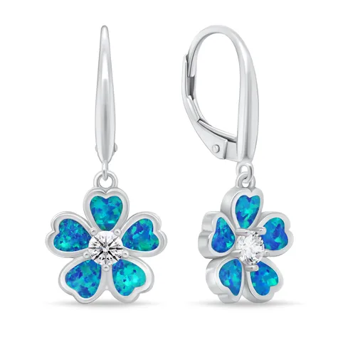 Brilio Silver Stříbrné visací náušnice Květiny s modrými opály EA1097WB