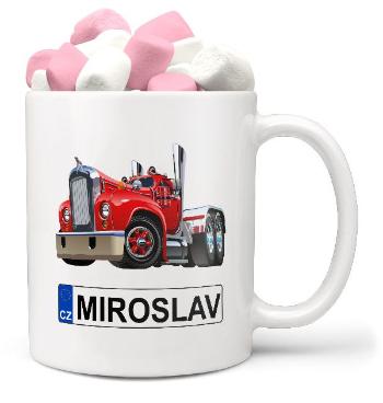 Hrnek SPZ se jménem – barevný kamion (Jméno: Miroslav, Náplň hrníčku: Marshmallow)