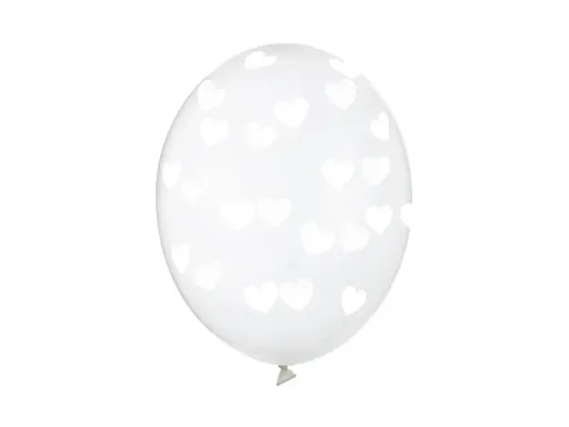 PartyDeco Balónek - Průsvitný s bílými srdíčky