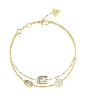 Guess Dvojitý pozlacený náramek se zirkony 4G Light JUBB05237JWYG 18,5 cm