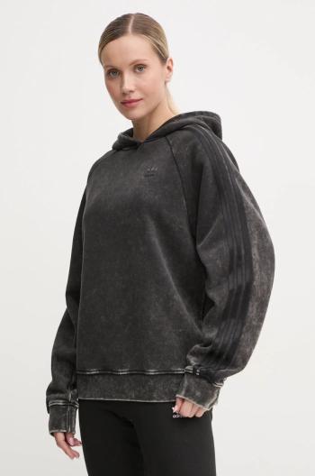 Mikina adidas Originals Wash Hoodie dámská, šedá barva, s kapucí, vzorovaná, IW3415