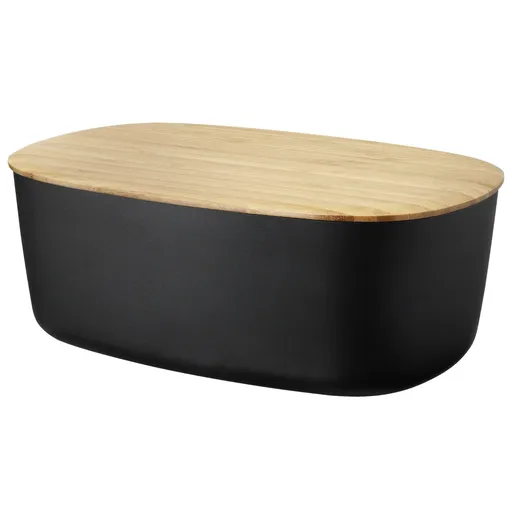 Chlebník BOX-IT 34 cm, černá, plast / bambus, RIG-TIG