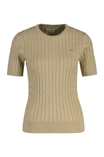 SVETR GANT STRETCH COTTON CABLE SS C-NECK OAT BEIGE
