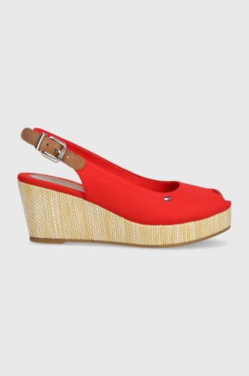 Sandály Tommy Hilfiger ICONIC ELBA SLING BACK WEDGE dámské, červená barva, na klínku, FW0FW04788