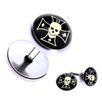 Falošný piercing do ucha z ocele - lebka, maltézsky kríž, symboly