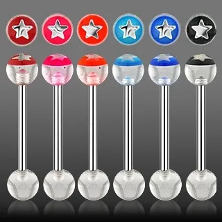 Piercing do jazyka - hvězdička z UV akrylu - Barva piercing: Modrá