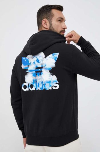 Bavlněná mikina adidas Originals pánská, černá barva, s kapucí, s potiskem