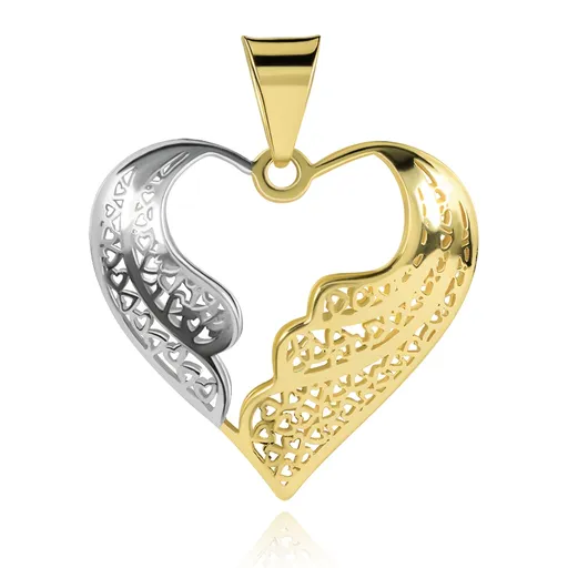 Zlatý přívěsek 585 - filigránové srdce s dvoubarevnými andělskými křídly