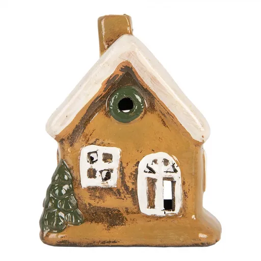 Hnědý keramický svícen na čajovou svíčku domek Village - 9*7*11 cm Clayre & Eef