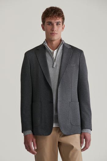 SAKO GANT SLIM TWO-TONED TWILL JERSEY BLAZER ANTRACITE