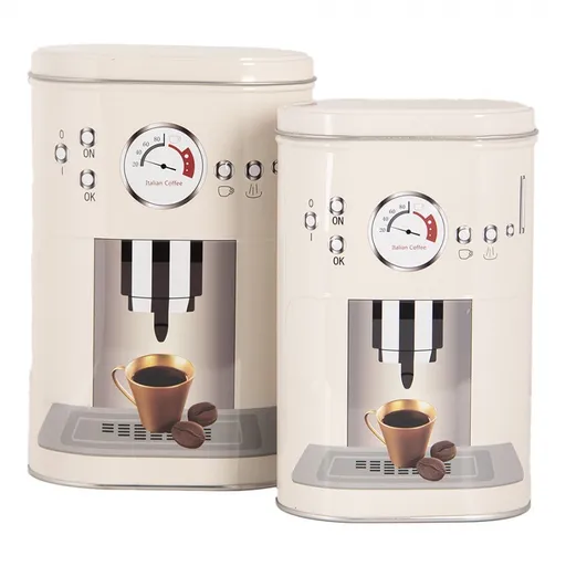 2ks béžová plechová krabička na kávu - 20*13*9 / 18*11*7 cm 6BL0141