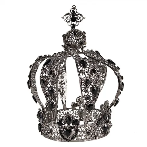 Stříbrná antik kovová korunka s krystaly Princess - Ø 9*18 cm JZCR0008