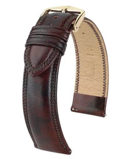 Řemínek Hirsch Ascot - hnědý, lesk - 18 mm - L – Standardní délka (doporučujeme) - 16 mm - Zlatá