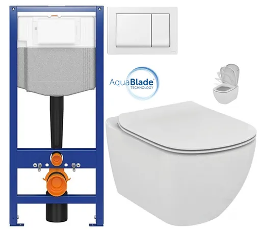 CERSANIT předstěnový instalační systém s bílym tlačítkem K97-516 + WC Ideal Standard Tesi se sedátkem SoftClose, AquaBlade  K97-526 516 TE1