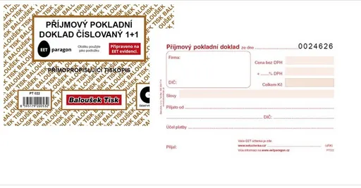 Tiskopis Příjmový pokl. doklad A6 samopropis číslovaný 50 listů BALOUŠEK