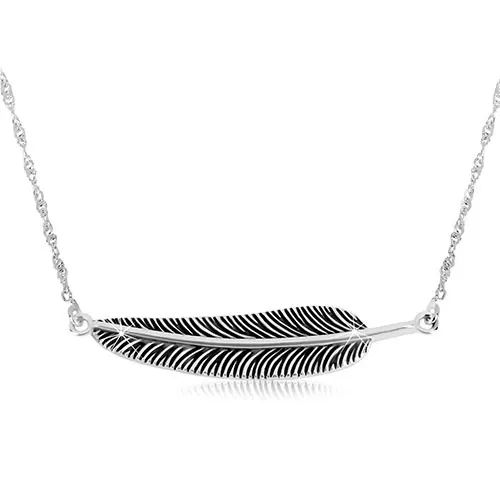 Stříbrný náhrdelník 925 - spirálovitý řetízek a patinované pírko