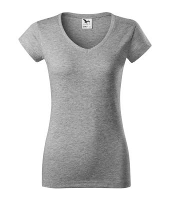 MALFINI Dámské tričko Fit V-neck - Tmavě šedý melír | S