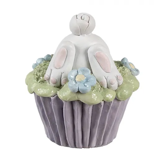 Dekorace fialový muffin s vystrčeným zadečkem králíčka - Ø 11*12 cm Clayre & Eef