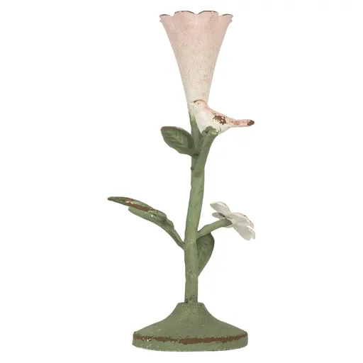 Růžovo-zelený kovový svícen s ptáčkem Birdi - 12*12*26 cm Clayre & Eef