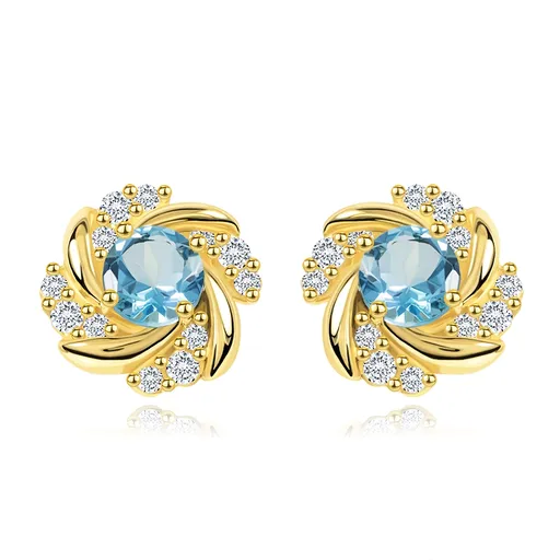 Puzetové náušnice ze žlutého 14K zlata květ s topazem a zirkony