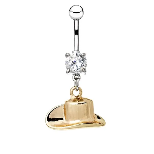 Ocelový piercing do pupíku - kovbojský klobouk ve zlaté barvě