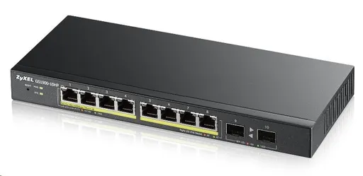 Zyxel GS1900-10HP v2 10-port Desktop Gigabit Web Smart PoE Switch, 8x gigabit PoE RJ45, 2x SFP, 70W PoE budget, fanless
