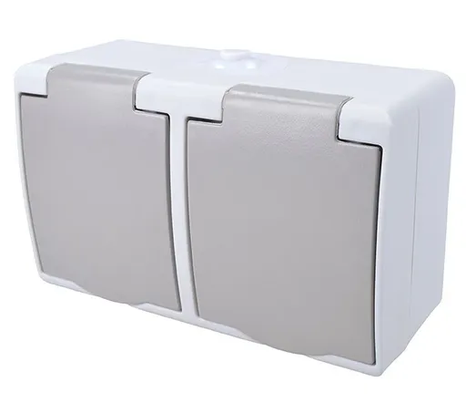 EMOS Šedá dvojzásuvka do vlhka IP54 5B308