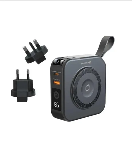SWISSTEN POWER BANK ALL-IN-ONE PRO S VYMĚNITELNÝMI VIDLICEMI (USA, EU, UK) 10000 mAh 20W ČERNÁ
