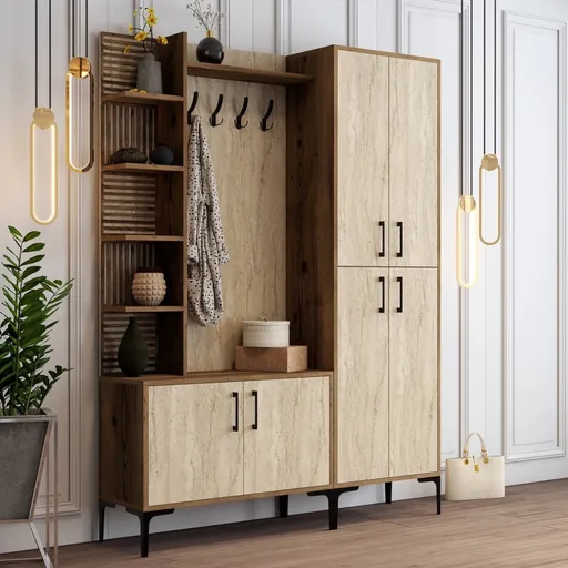 Předsíňová stěna Viyana Da - Walnut, Travertine