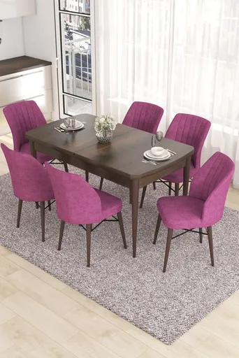 Extendable Dining Table & Chairs Set (7 Pieces) Eva - Baroque, Purple