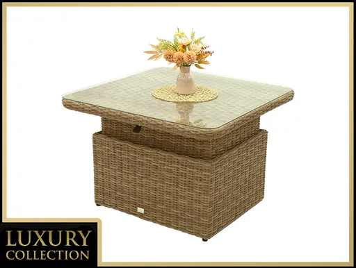 DEOKORK Ratanový stůl výsuvný jídelní/odkládací 100 x 100 cm MALIBU (béžovo-hnědá)