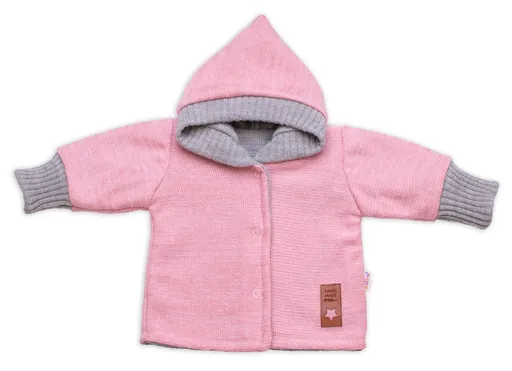 Baby Nellys Rostoucí oboustranný svetřík s kapucí Hand Made, růžová-šedá