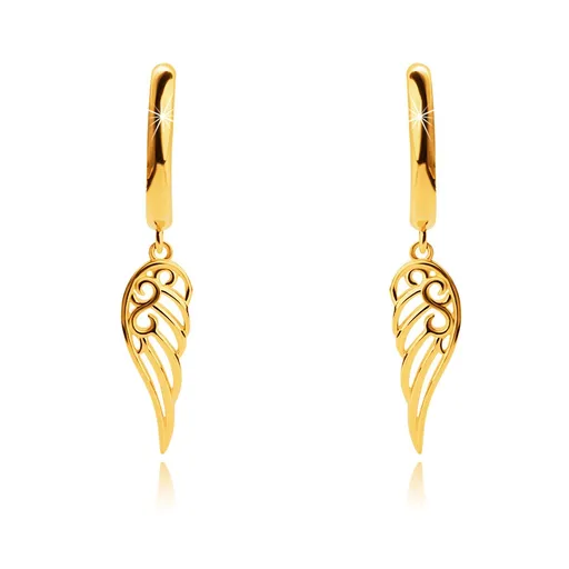 Puzetové náušnice ze 14K žlutého zlata, filigránová andělská křídla, obloučky