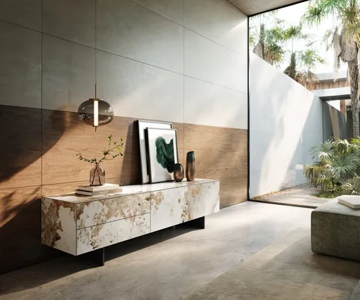 TV stolek Cuor 180 cm keramika Minas Melange bílá béžová 1