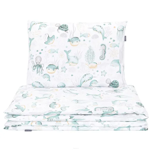 Mamo Tato Mantinel s povlečením do postýlky, 3D sada Minky, Oceán, zelená/písková/bílá