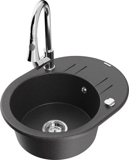 MEXEN/S Kevin granitový dřez 1 s odkapávačem včetně baterie Elia, černá kropenatá 6517-76-670101-00