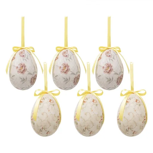 6ks dekorace béžové závěsné vajíčko s květy Spring Egg - Ø 7*10 cm Clayre & Eef