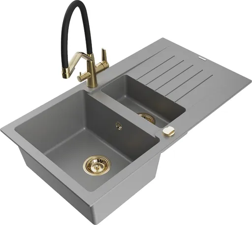 MEXEN/S Matias granitový dřez 1.5 s odkapávačem včetně baterie Duo, šedá 6502-71-671701-57-G