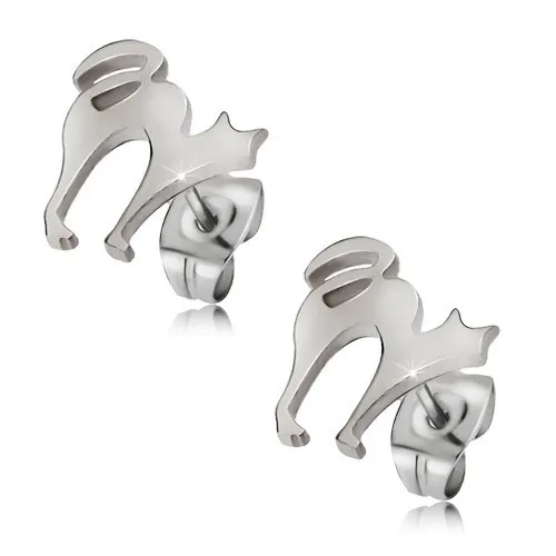 Ocelové puzetové náušnice - kočka