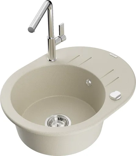 MEXEN/S Kevin granitový dřez 1-miska s odkapávačem včetně baterie Flora, béžová 6517-69-670401-00