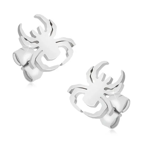 Puzetové náušnice z chirurgické oceli, stříbrný pavouk