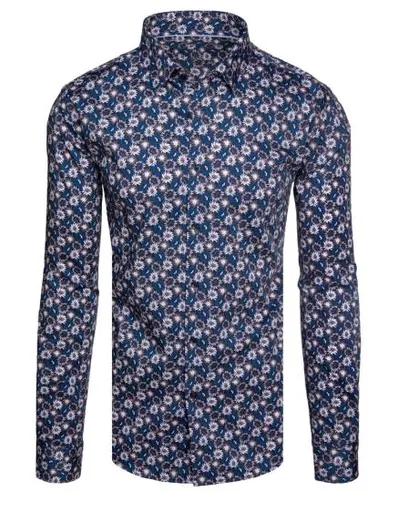 Pánská košile s dlouhým rukávem a vzorem, tmavě modrá